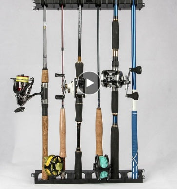 Fishing Rod Holder Rack – Wall Mount Display Stand for 6 Rods (ABS + EVA, Black)
