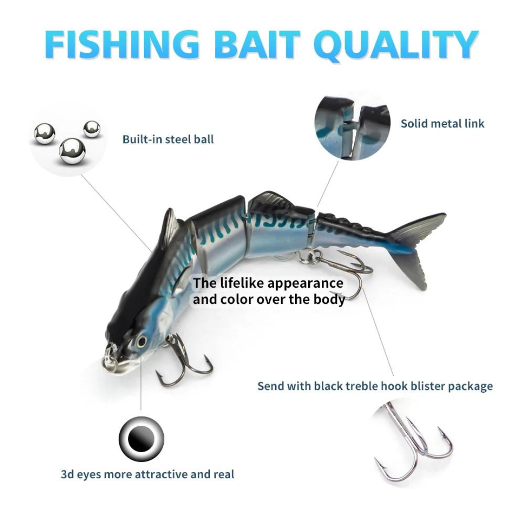 Realistic 4-Segment Jointed Fishing Swim Bait – 6" Sinking Lure with Treble Hooks