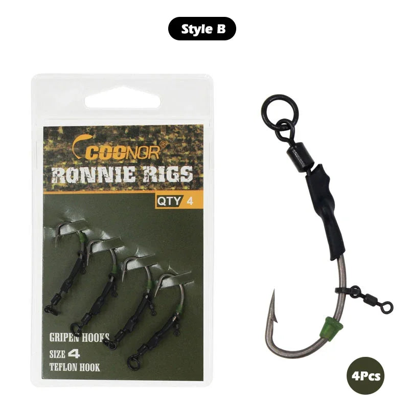 4pcs Ronnie Rig Carp Fishing Hook Combination – Sea & Carp Fishing Gear with Floating Ball Bait