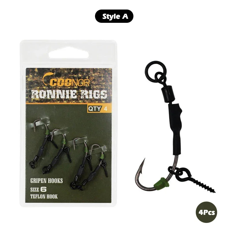 4pcs Ronnie Rig Carp Fishing Hook Combination – Sea & Carp Fishing Gear with Floating Ball Bait