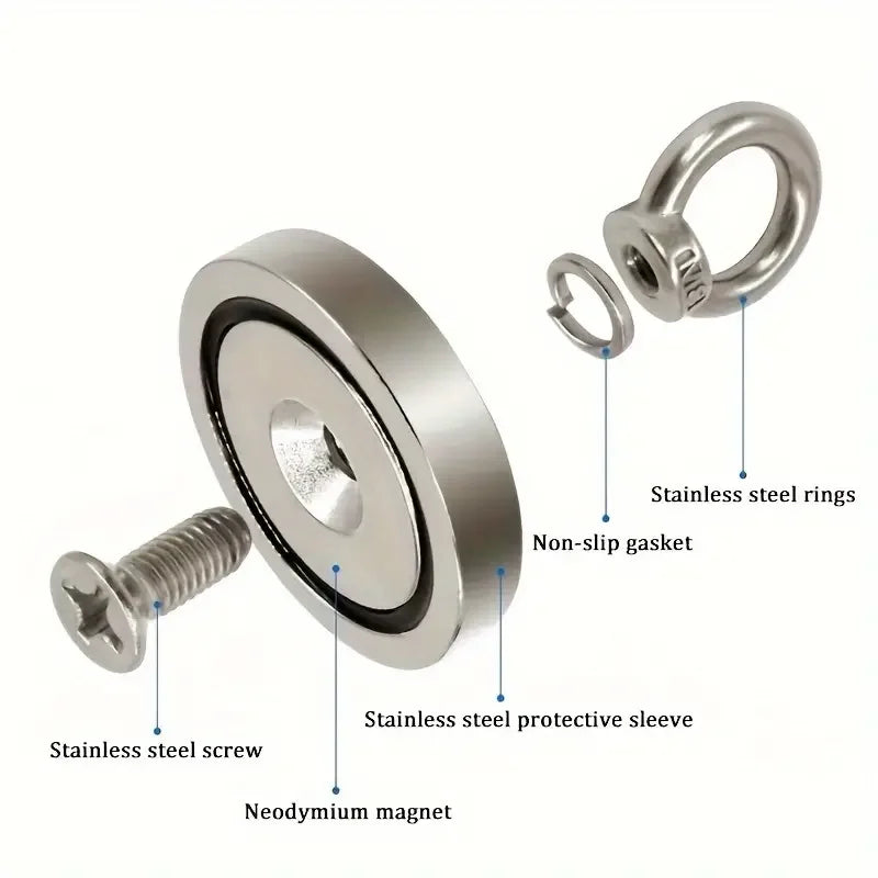 Fishing Magnet with Countersunk Hole and Eyebolt – Heavy-Duty Rare Earth Magnet for River Treasure Hunting & Retrieval