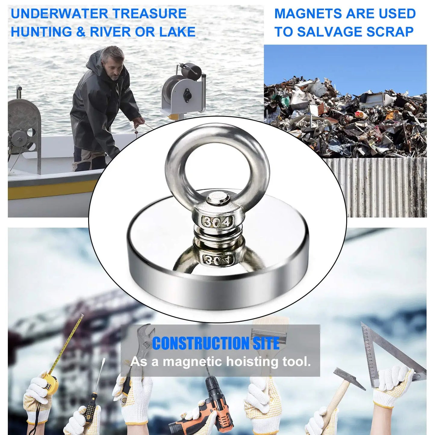 Fishing Magnet with Countersunk Hole and Eyebolt – Heavy-Duty Rare Earth Magnet for River Treasure Hunting & Retrieval