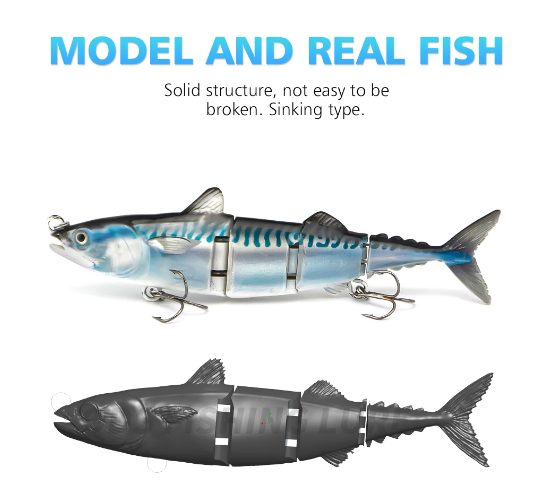 Realistic 4-Segment Jointed Fishing Swim Bait – 6" Sinking Lure with Treble Hooks