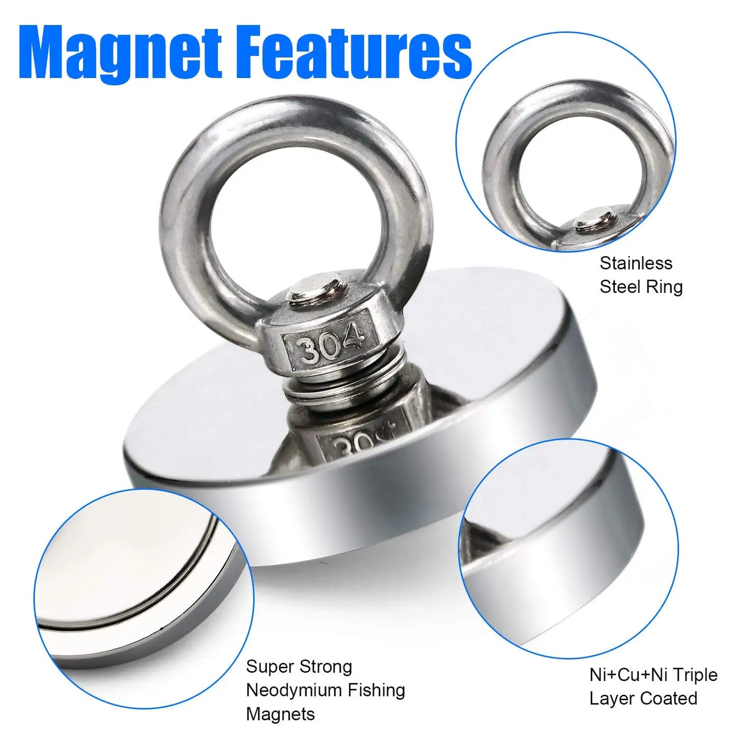 Fishing Magnet with Countersunk Hole and Eyebolt – Heavy-Duty Rare Earth Magnet for River Treasure Hunting & Retrieval
