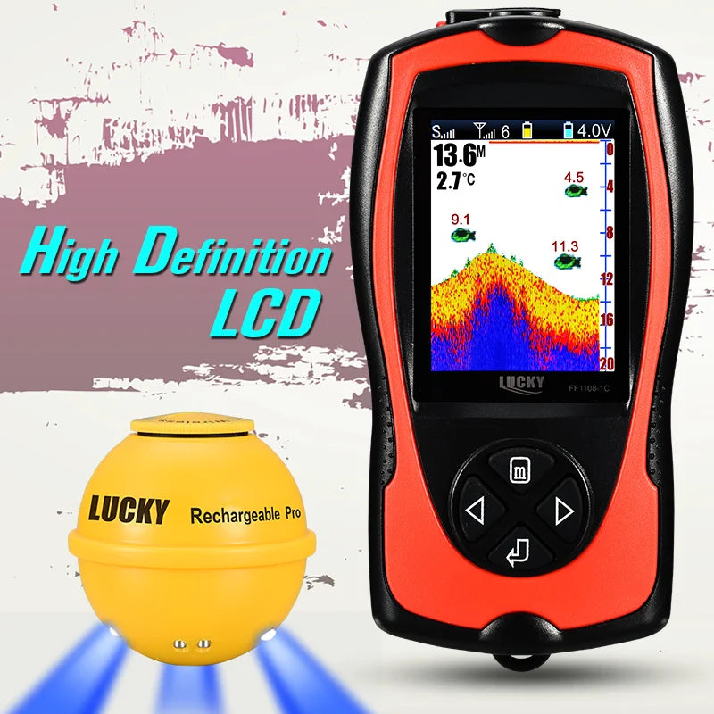 Lucky Sonar Fish Finder FF1108-1CWLA – Rechargeable Wireless Depth Echo Sounder with 45M Range