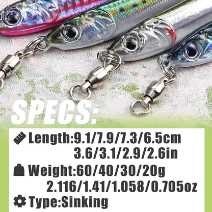 3D S-Shaped Metal Jig Lure | Fast Sinking Saltwater Fishing Spoon for Shore, Boat & Vertical Jigging | 20g–60g