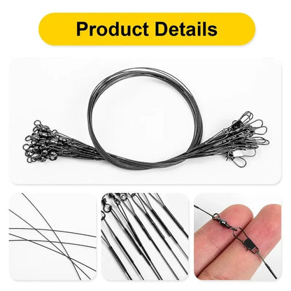 20PC Anti Bite Steel Fishing Line with Swivel - Fishing Wire Olta Leadcore Leash
