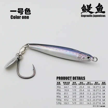 3D Biomimetic Anchovy Metal Jig | Speed Jigging Lure for Spanish Mackerel, Tuna & Saltwater Fish – 30g to 120g