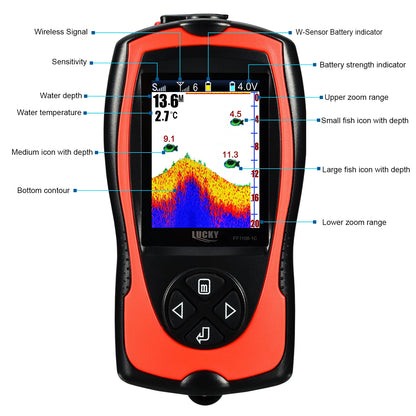 Lucky Sonar Fish Finder FF1108-1CWLA – Rechargeable Wireless Depth Echo Sounder with 45M Range