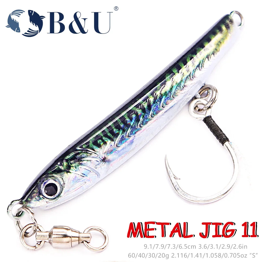 3D S-Shaped Metal Jig Lure | Fast Sinking Saltwater Fishing Spoon for Shore, Boat & Vertical Jigging | 20g–60g