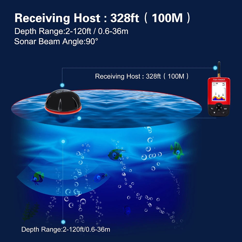100M Portable Sonar Fish Finder – Wireless Echo Sounder with Fish Alarm
