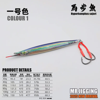 3D Hyporhamphus Sajori Metal Jig 30g-120g Tuna Bait Spanish Mackerel Grouper Lure Bonito Jigging  Fishing Spoon