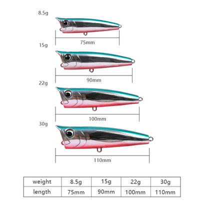 Topwater Popper Fishing Lure | Hard Bait for Bass, Pike & Sea Bass – 75mm/8.5g & 90mm/15g