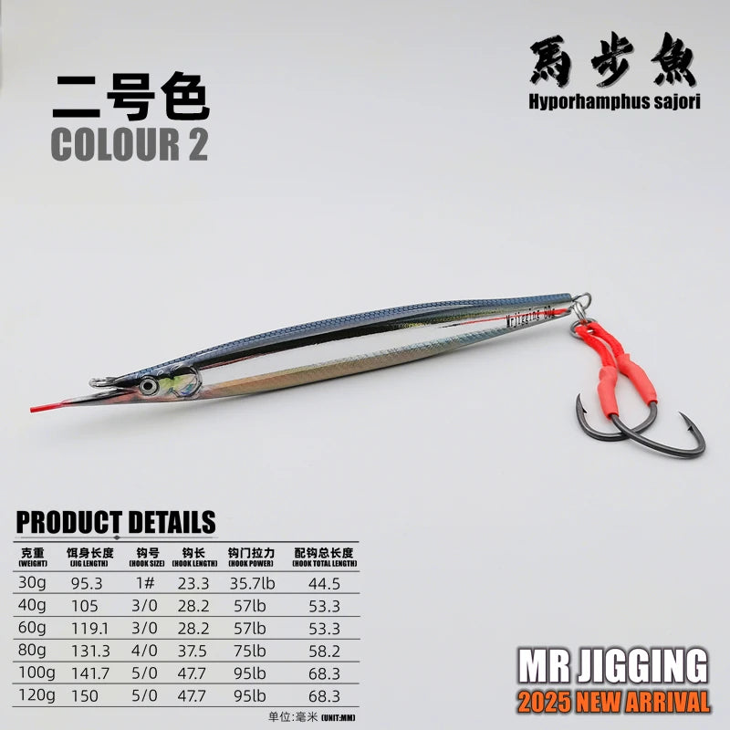 3D Hyporhamphus Sajori Metal Jig 30g-120g Tuna Bait Spanish Mackerel Grouper Lure Bonito Jigging  Fishing Spoon