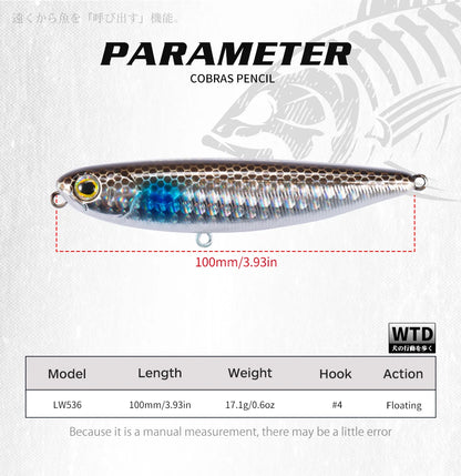 Floating Topwater Pencil Fishing Lure -100mm 17.1g Saltwater For Bass Tackle