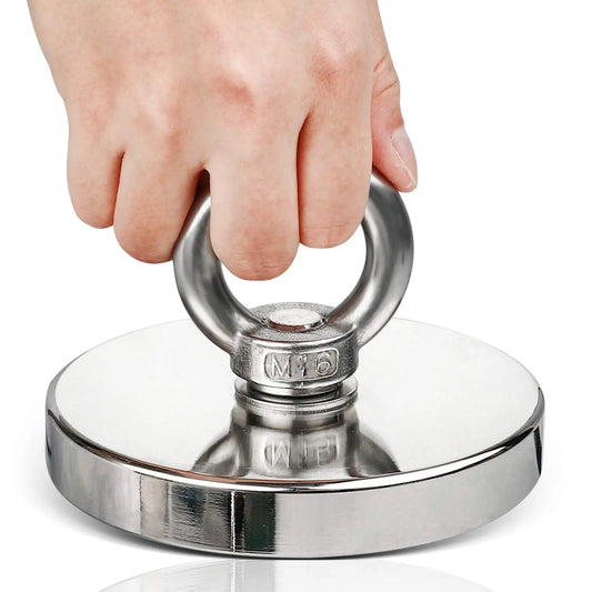 Fishing Magnet with Countersunk Hole and Eyebolt – Heavy-Duty Rare Earth Magnet for River Treasure Hunting & Retrieval