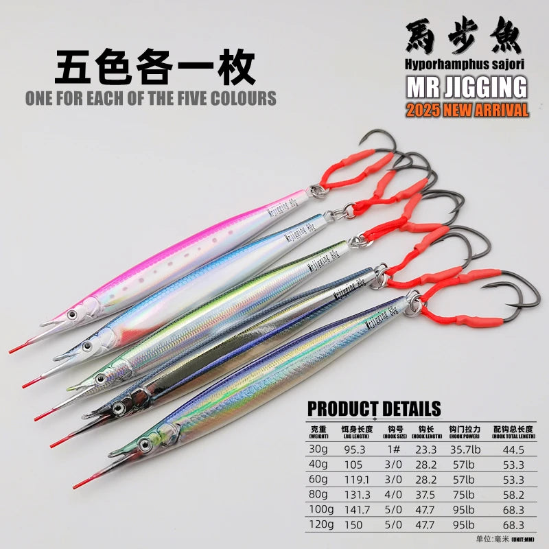 3D Hyporhamphus Sajori Metal Jig 30g-120g Tuna Bait Spanish Mackerel Grouper Lure Bonito Jigging  Fishing Spoon