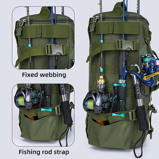 Tactical Fishing Backpack – Waterproof Tackle Bag with Rod Holders and Molle System for Outdoor Adventures