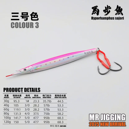 3D Hyporhamphus Sajori Metal Jig 30g-120g Tuna Bait Spanish Mackerel Grouper Lure Bonito Jigging  Fishing Spoon