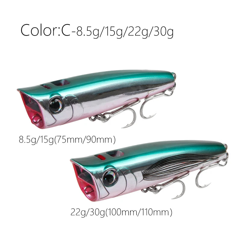 Topwater Popper Fishing Lure | Hard Bait for Bass, Pike & Sea Bass – 75mm/8.5g & 90mm/15g