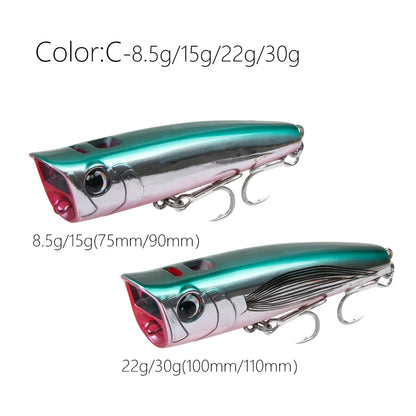 Topwater Popper Fishing Lure | Hard Bait for Bass, Pike & Sea Bass – 75mm/8.5g & 90mm/15g