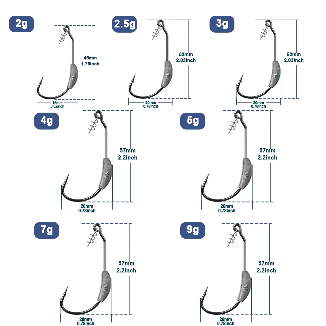 Weighted Hooks | Extra Wide Gap Offset Hooks for Bass Fishing – 2g to 9g (5 or 10 Pack)