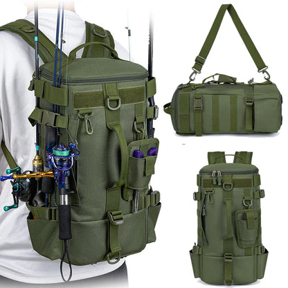 Tactical Fishing Backpack – Waterproof Tackle Bag with Rod Holders and Molle System for Outdoor Adventures