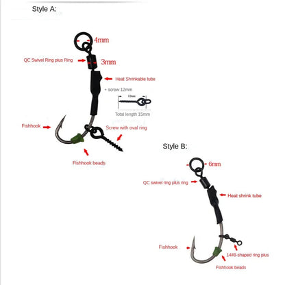 4pcs Ronnie Rig Carp Fishing Hook Combination – Sea & Carp Fishing Gear with Floating Ball Bait