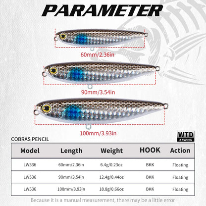 Floating Topwater Pencil Fishing Lure -100mm 17.1g Saltwater For Bass Tackle