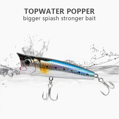 Topwater Popper Fishing Lure | Hard Bait for Bass, Pike & Sea Bass – 75mm/8.5g & 90mm/15g