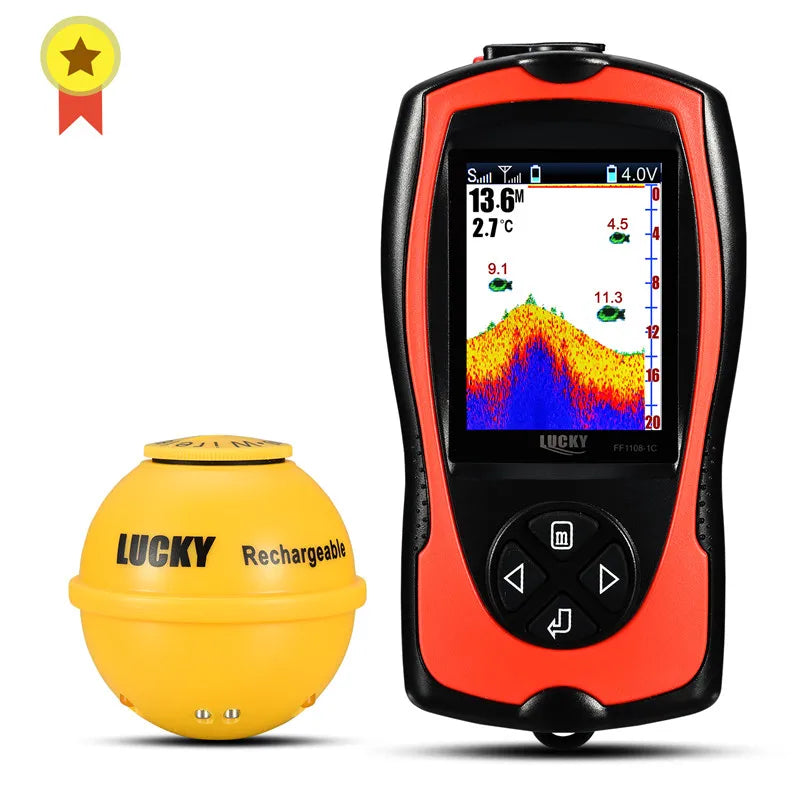 Lucky Sonar Fish Finder FF1108-1CWLA – Rechargeable Wireless Depth Echo Sounder with 45M Range