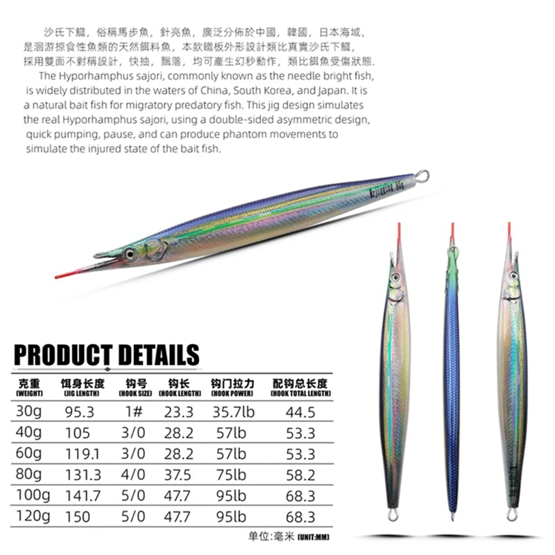 3D Hyporhamphus Sajori Metal Jig 30g-120g Tuna Bait Spanish Mackerel Grouper Lure Bonito Jigging  Fishing Spoon