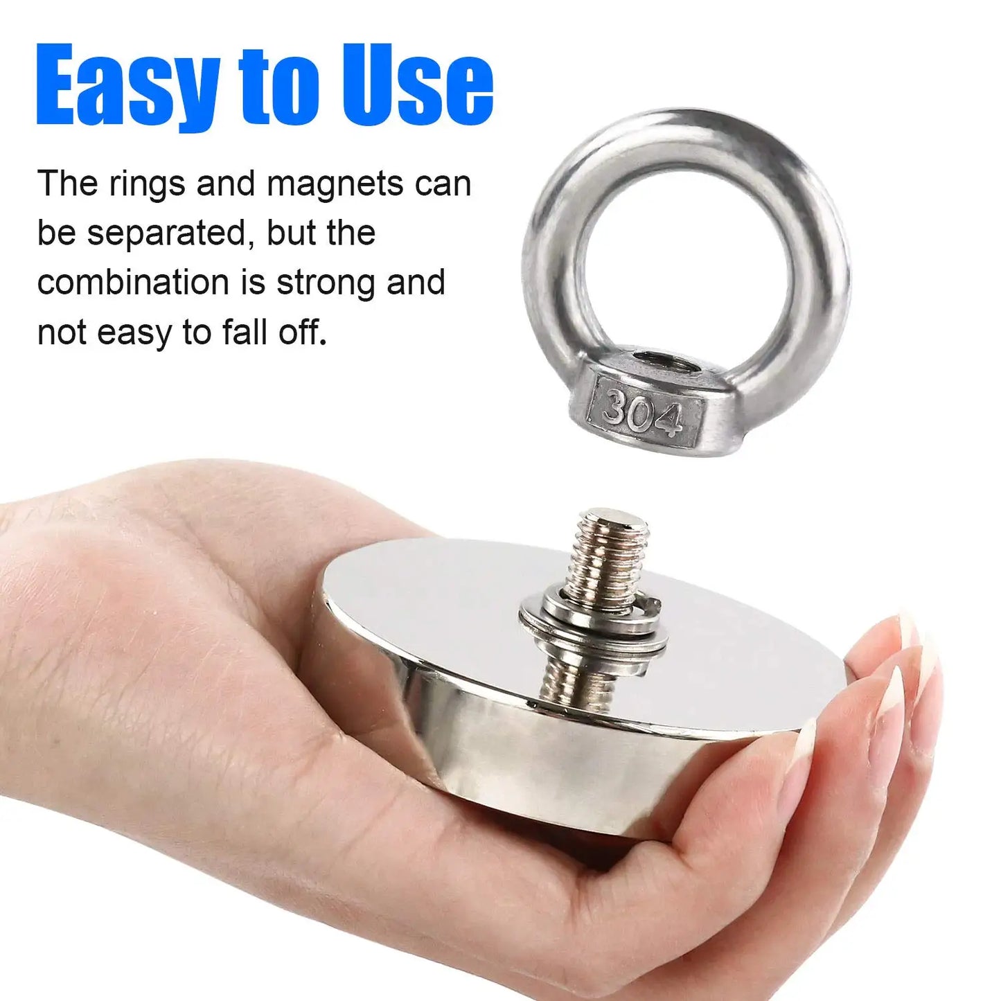 Fishing Magnet with Countersunk Hole and Eyebolt – Heavy-Duty Rare Earth Magnet for River Treasure Hunting & Retrieval