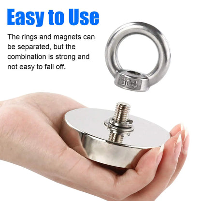 Fishing Magnet with Countersunk Hole and Eyebolt – Heavy-Duty Rare Earth Magnet for River Treasure Hunting & Retrieval