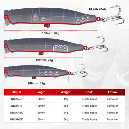 Topwater Saltwater Rattle Lure –  Floating Hard Bait with Corrosion-Resistant Hooks