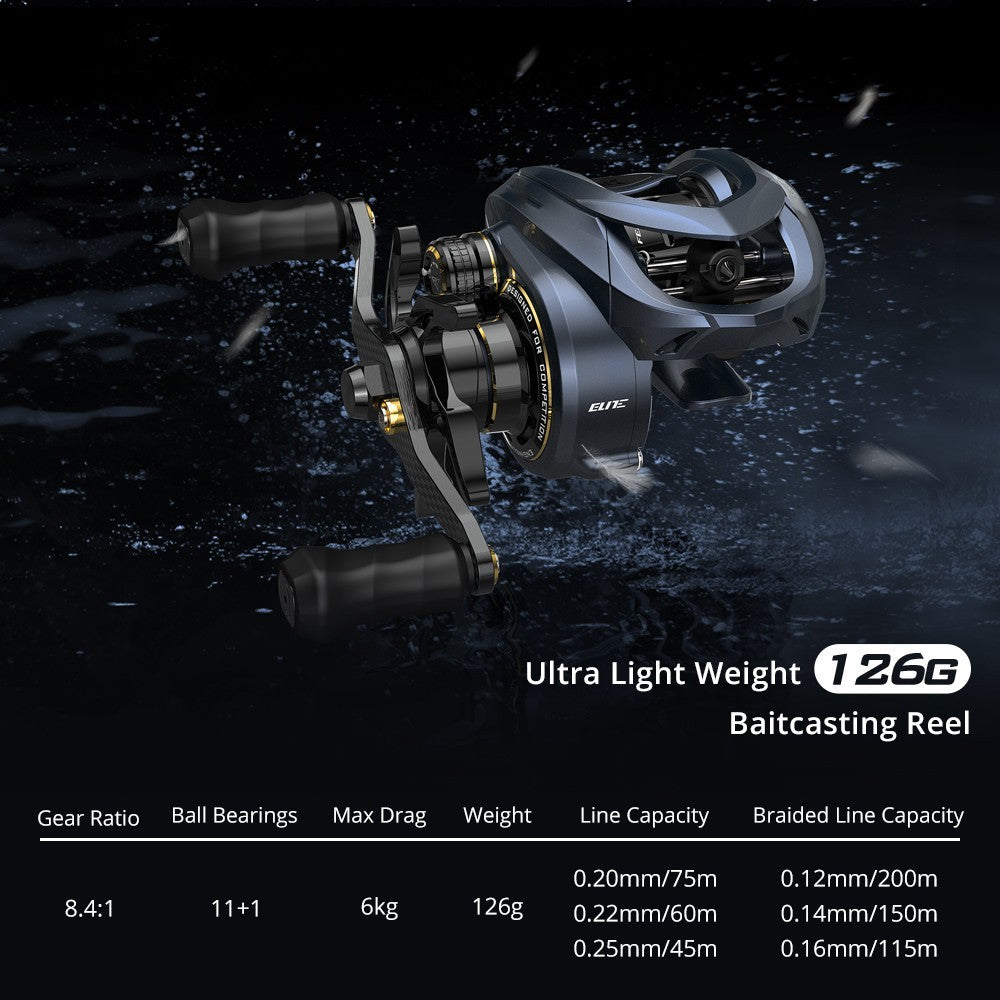 Premium Ultra-Light Baitcasting Reel 8.4:1 Gear Ratio – Carbon Fiber, Magnesium Frame, 11+1 Bearings, 6kg Drag